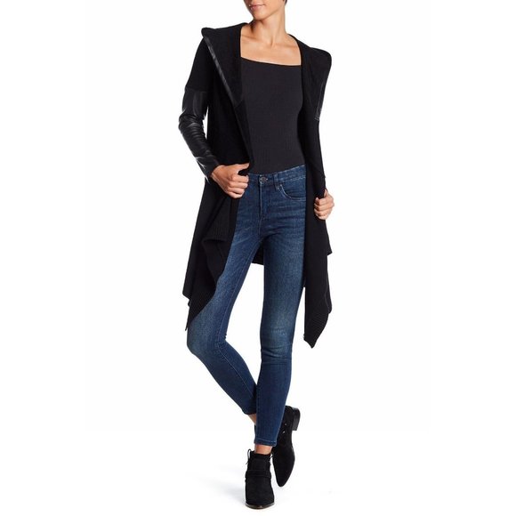Blank NYC Jackets & Blazers - Blank NYC Faux Leather Trim Long Hooded Jacket M